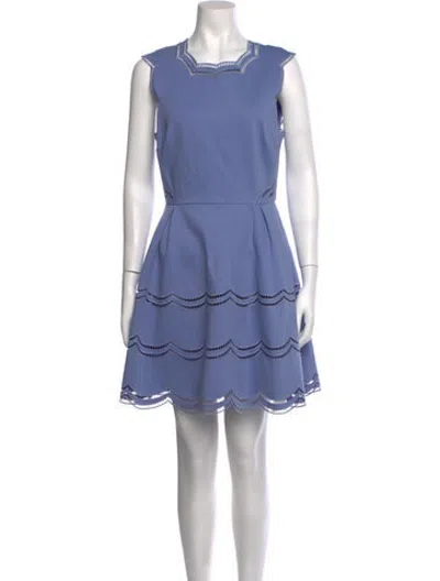 Pre-owned Ted Baker Square Neckline Mini Dress In Blue