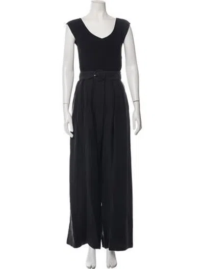 Pre-owned Ted Baker Tabbiaa Off-the-shoulder Wide Leg Jumpsuit V-neck Jumpsuit W/ Tags In Black