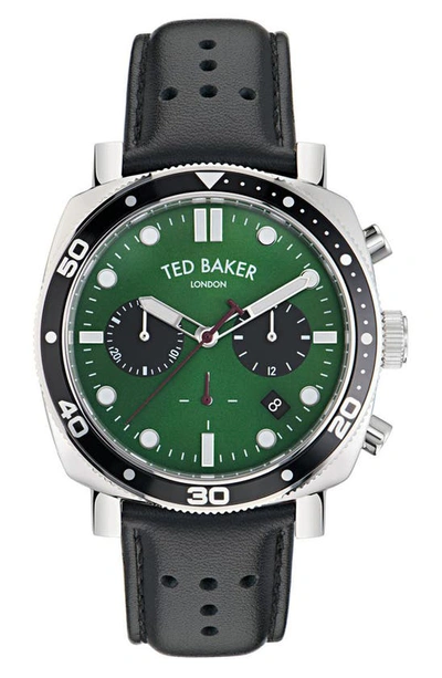 Ted Baker Tb Urban Leather Strap Chronograph Watch, 20mm In Black