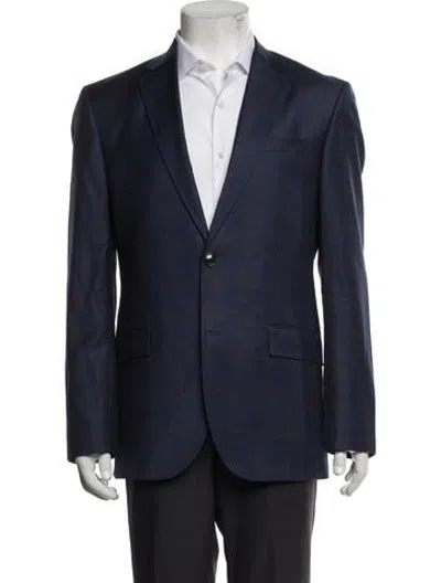 Pre-owned Ted Baker Wool Plaid Print Blazer In Blue