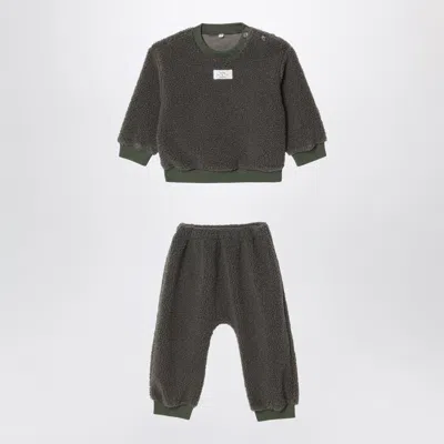 Teddy & Minou Mini Bouclé Two-piece Baby Set With Wooden Shoulder Buttons In Green