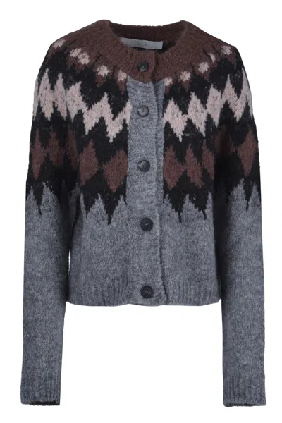 Tela - Cardigan - 480110 - Grey/chocolate In Brown