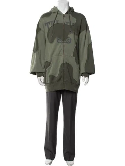 Pre-owned Telfar Colorblock Pattern Crew Neck Hoodie In Green