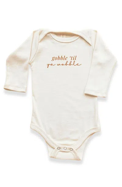 Tenth & Pine Kids'  Gobble 'til Ya Wobble Organic Bodysuit Long Sleeve In White