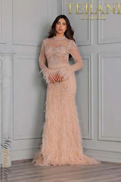 Pre-owned Terani Couture 2214gl0108 Evening Dress Lowest Price Guarantee Authentic In Blush