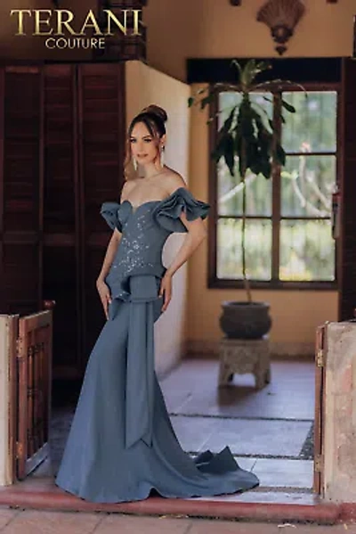 Pre-owned Terani Couture 232m1559 Evening Dress Lowest Price Guarantee Authentic In Denim