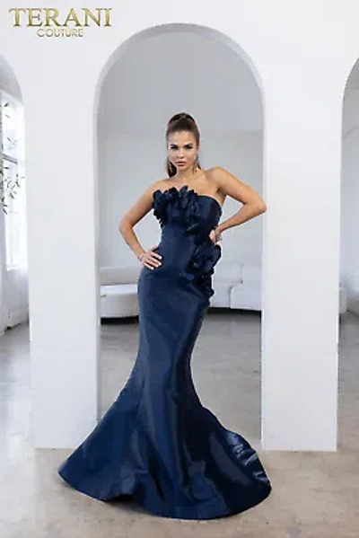 Pre-owned Terani Couture 241e2512 Evening Dress Lowest Price Guarantee Authentic In Midnight
