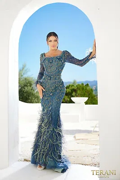 Pre-owned Terani Couture 241gl2646 Evening Dress Lowest Price Guarantee Authentic In Navy Olive