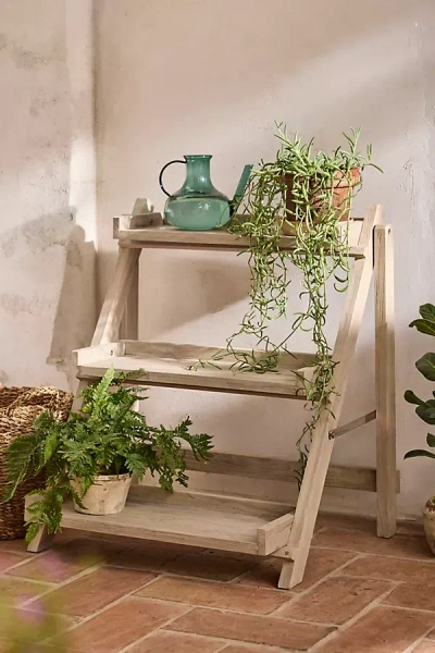 Terrain 3-tier Folding Teak Plant Stand In Neutral