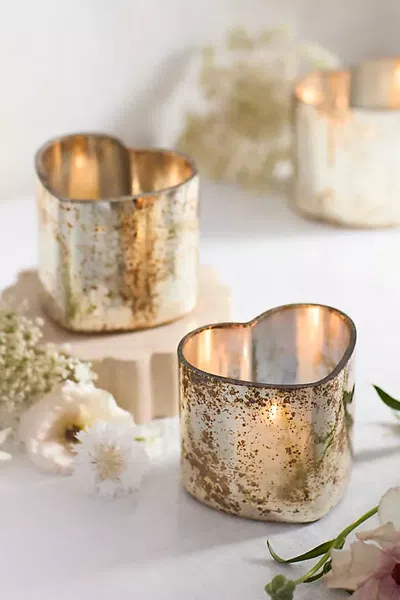 Terrain Antiqued Glass Heart Votive Holder Set In Multi