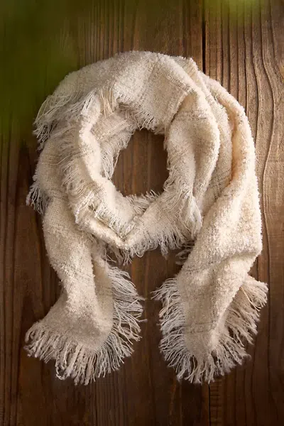 Terrain Checked Fray Fringe Scarf In Ivory