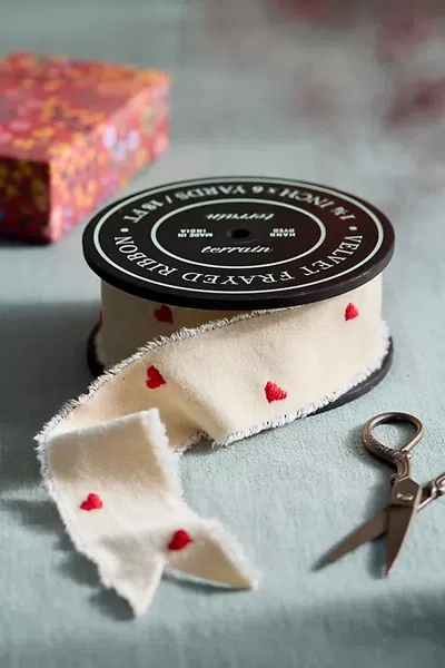 Terrain Embroidered Hearts Cotton Ribbon In Brown