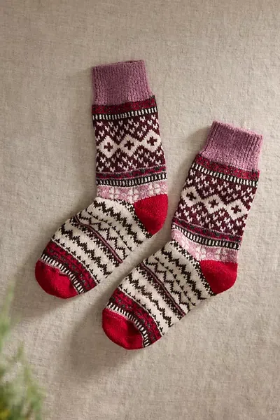 Terrain Fair Isle Cabin Socks In Burgundy