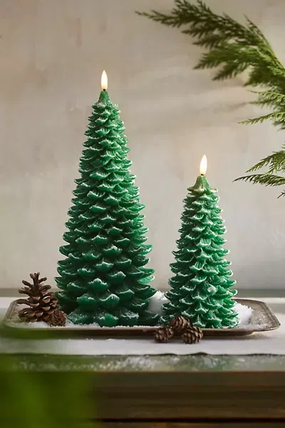 Terrain Flameless Snowy Fir Pillar Candle In Green