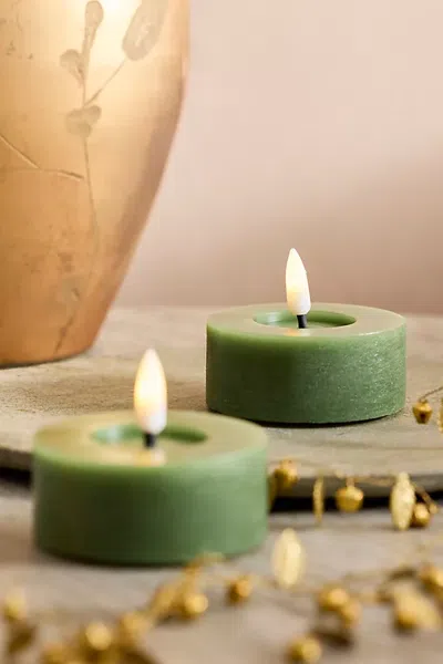 Terrain Flameless Wax Tea Lights, Set Of 2 In Green