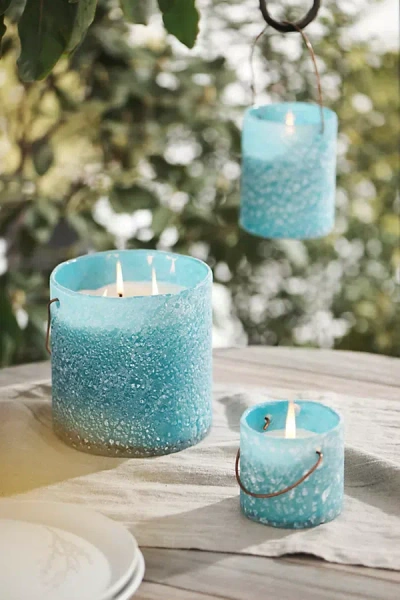 Terrain Hanging Sanded Glass Citronella Candle In Blue