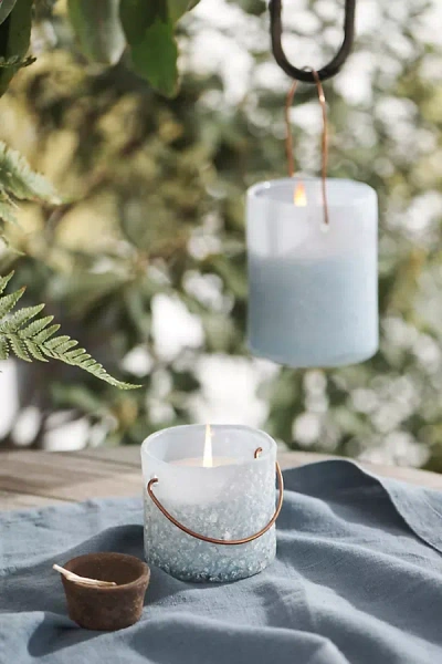 Terrain Hanging Sanded Glass Citronella Candle In Blue