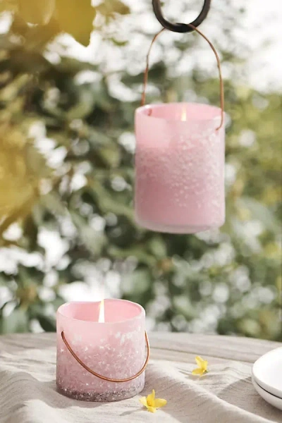 Terrain Hanging Sanded Glass Citronella Candle In Pink