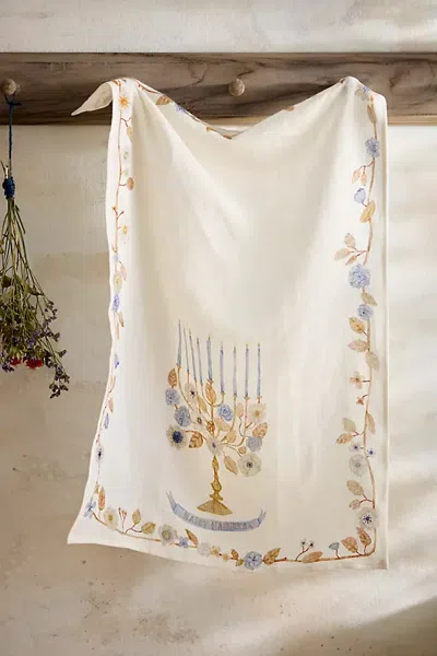 Terrain Hanukkah Linen Dish Towel In White