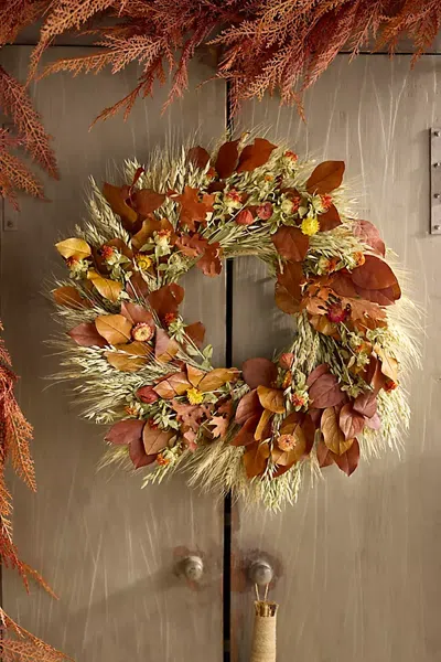 Terrain Harvest Grasses Dried Wreath In Multi