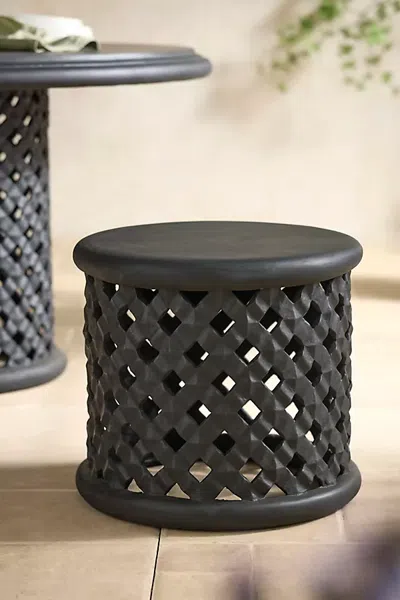 Terrain Latticework Stone Stool In Black