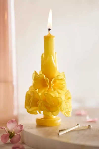 Terrain Oaxacan Floral Taper Candle, Mini In Yellow