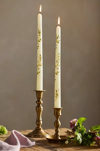 Terrain Painted Floral Taper Candles, Set Of 2 In Neutral