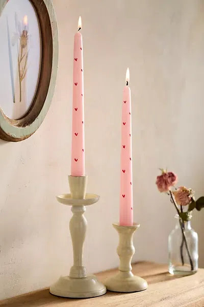 Terrain Painted Hearts Taper Candles, Set Of 2 In White