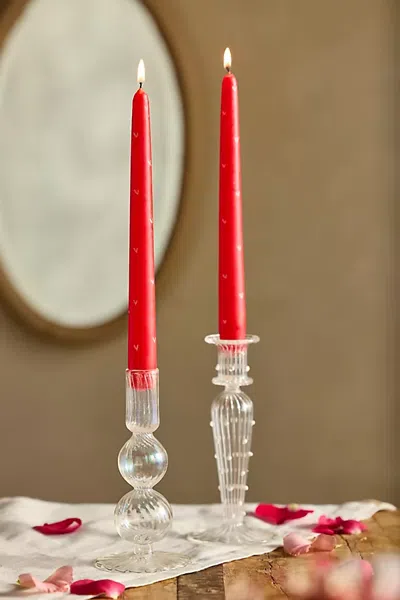 Terrain Painted Hearts Taper Candles, Set Of 2 In Red