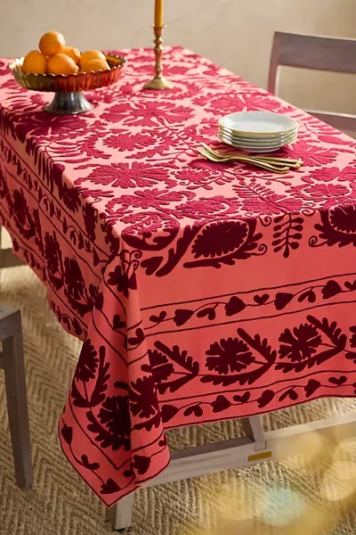 Terrain Red Crewel Stitch Tablecloth