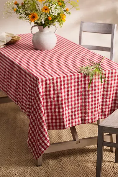 Terrain Red Gingham Linen Tablecloth In Multi