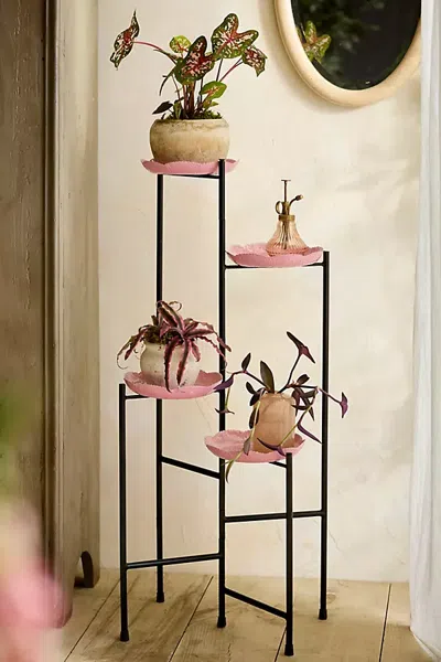 Terrain Ruffle Four-tier Folding Iron Plant Stand In Pink