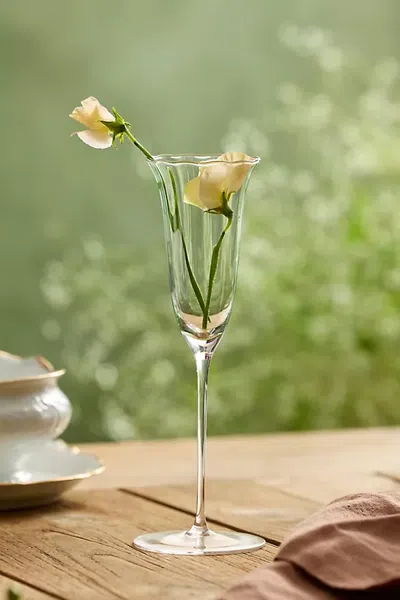Terrain Ruffled Green Glass Flute In Transparent