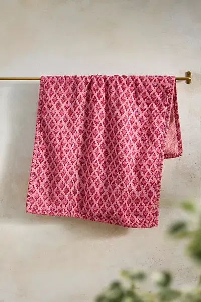 Terrain Stitched Block Print Hand Towel In Pink