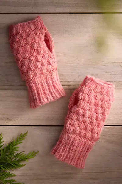 Terrain Textured Knit Fingerless Gloves In Orange
