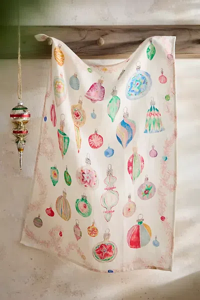 Terrain Vintage Ornaments Linen Dish Towel In Multicolor