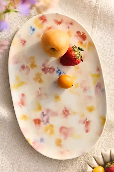 Terrain Watercolor Stoneware Serving Platter In Multi