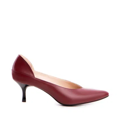 The 5th Element Women's Red Celine Burgundy Leather Kitten Heels
