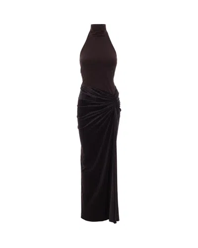 The Andamane Dark Brown Jessie Open Back Velvet Maxi Dress In Black