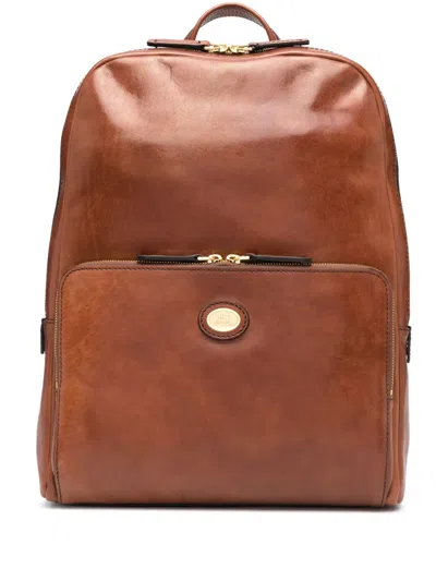 The Bridge Logo-plaque Leather Backpack In Brown