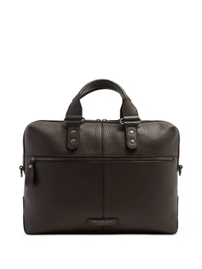 The Bridge Manfredi Pebbled Leather Briefcase In Brown