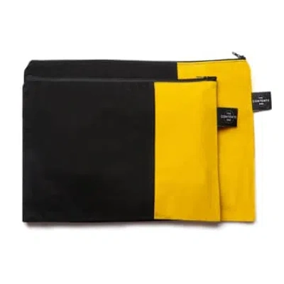The Contents Bag Jet Black And Yellow Contents Pouch A4 By