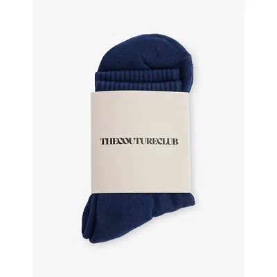 The Couture Club Womens Emblem Cotton-blend Knitted Socks Navy