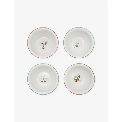 The Disney Store At Selfridges Mickey Christmas Stoneware Bowls Set Of Four Multi-coloured