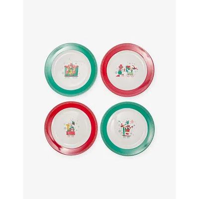 The Disney Store At Selfridges Mickey Christmas Stoneware Side Plates Set Of Four Multi-coloured