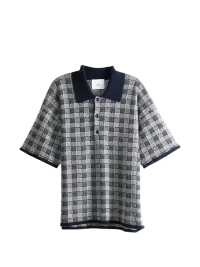 The Elder Statesman Check-pattern Short-sleeve Polo Shirt In Gray