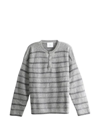 The Elder Statesman Striped Button-neck Sweater In Gray
