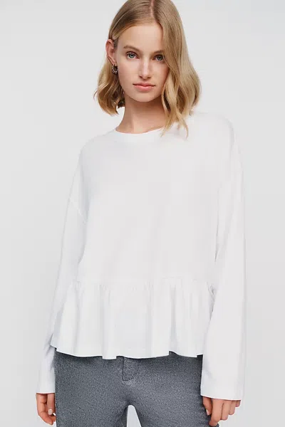 The Great 100% Cotton Ruffle Peplum Tee In White