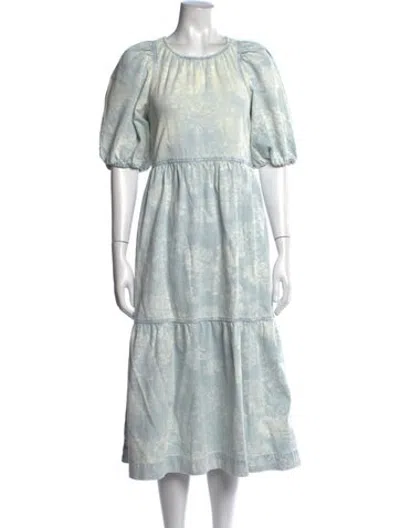 Pre-owned The Great Floral Print Midi Length Dress In Blue