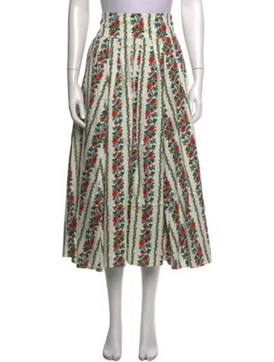 Pre-owned The Great Floral Print Midi Length Skirt In Green
